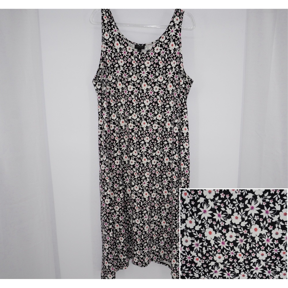 J. JILL Wearever Black Floral Sleeveless Dress Stretch XL‎  Petite Hawaii EUC